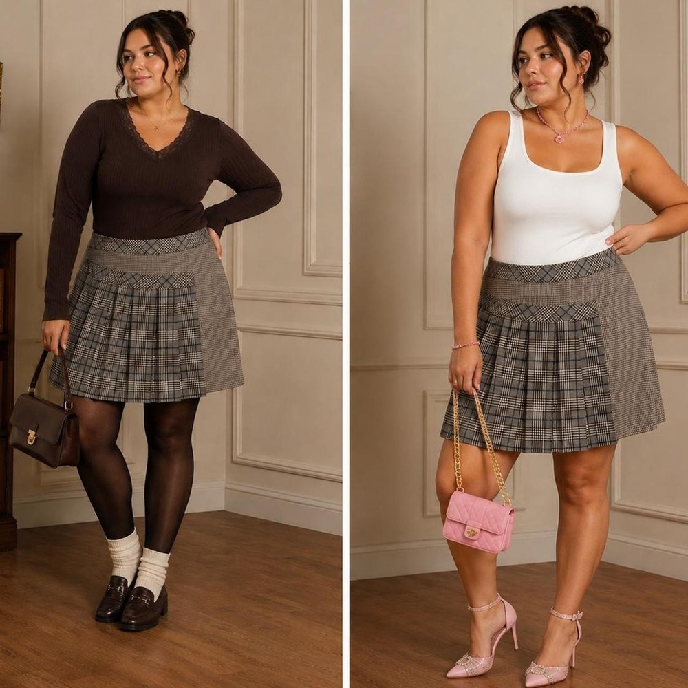 Steve Madden Jeanne Plaid Skort Womens 12 Brown Pleated Mini NWT Preppy Academia